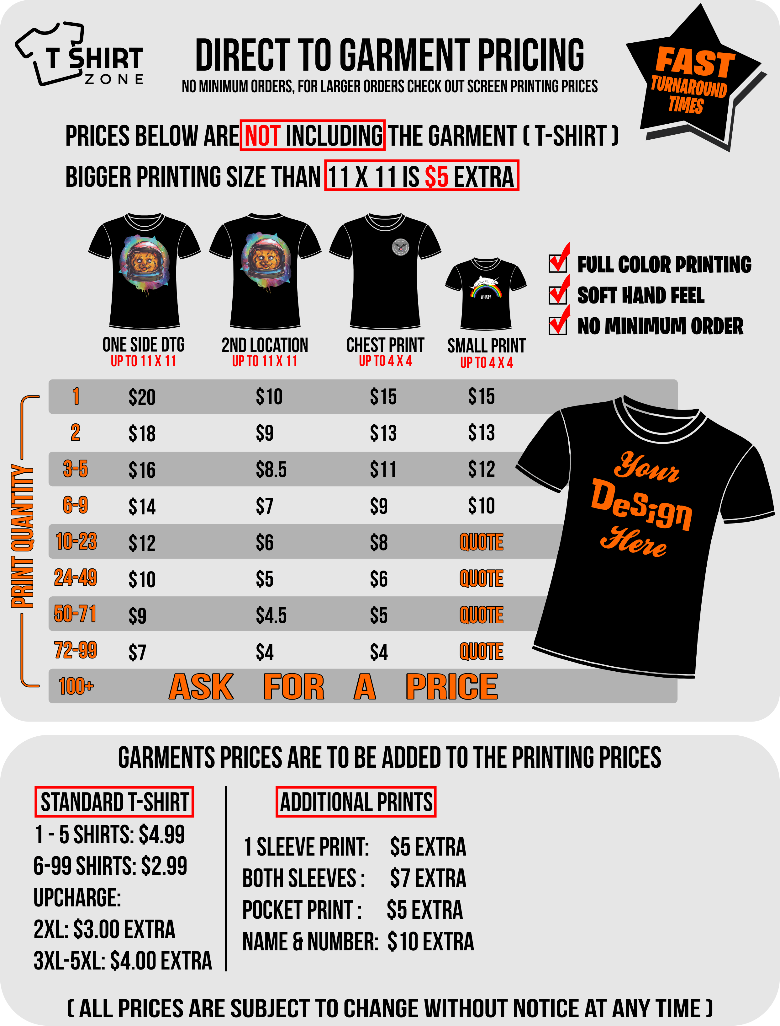 Custom TShirt Price List Template